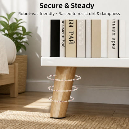 Bedside Table Warm White Wooden Legs 47x39x61cm