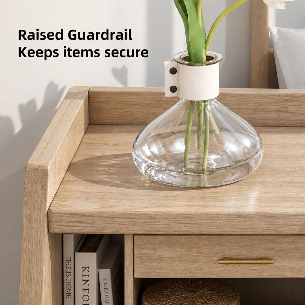 Bedside Table Warm White Wooden Legs 47x39x61cm