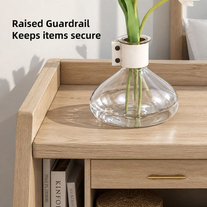Bedside Table Warm White Wooden Legs 47x39x61cm
