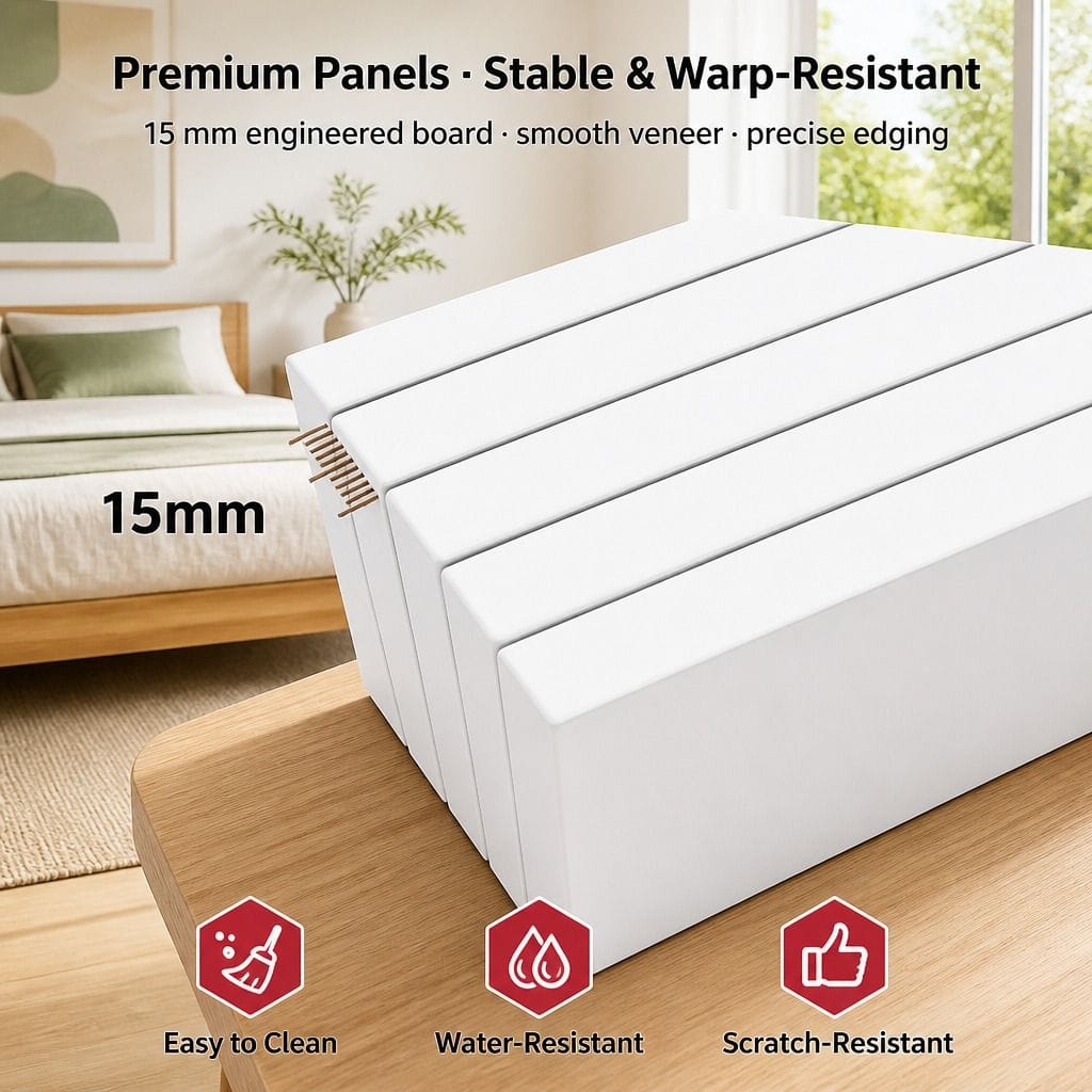 Bedside Table Warm White Wooden Legs 47x39x61cm