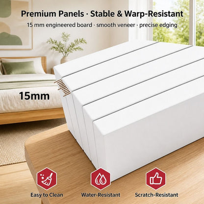 Bedside Table Warm White Wooden Legs 47x39x61cm