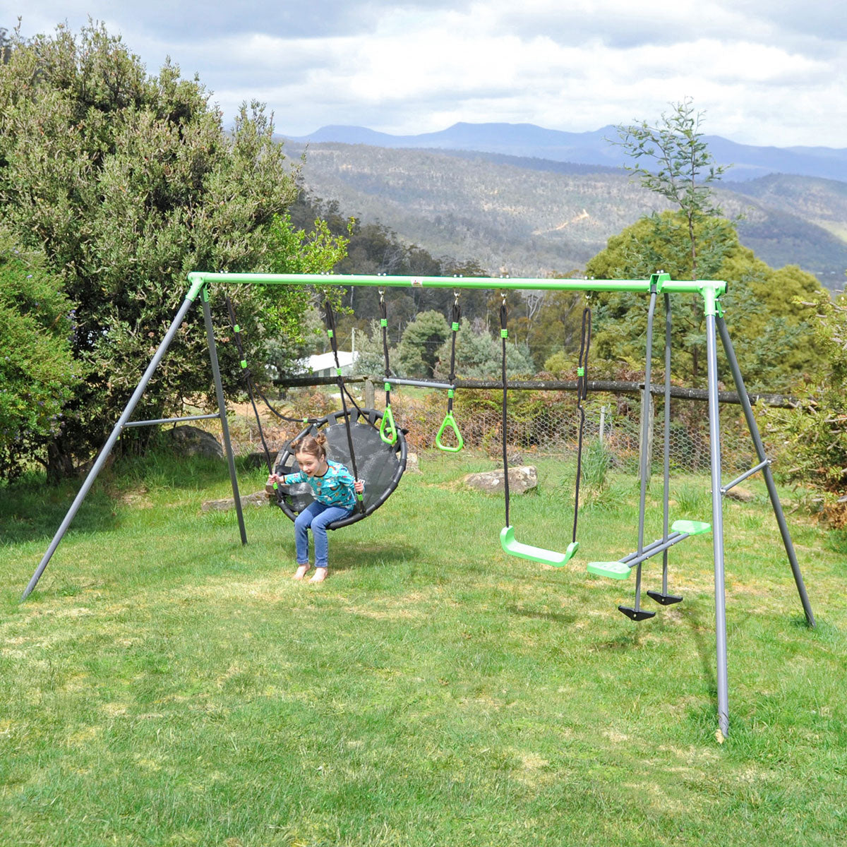 Kids Lynx 4 Station Swing Set With Slippery Slide