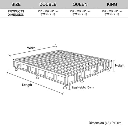 Solid Wood King Mattress Base - Beige with Removable Cover