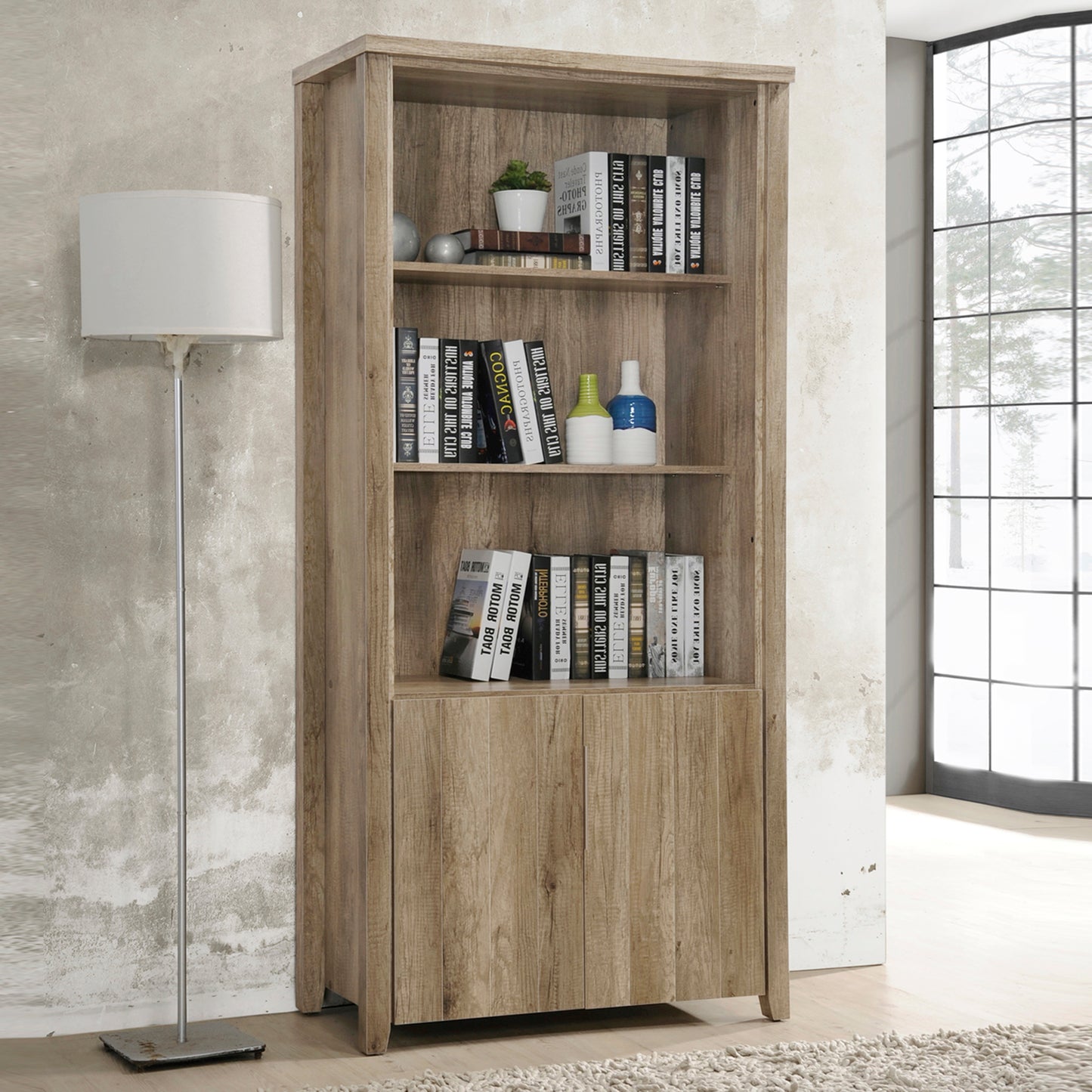 Oak-Colored Mdf Display Shelf Bookcase