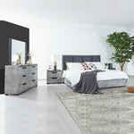 Modern Queen Bedroom Suite - Black & Cement Upholstery with Dresser