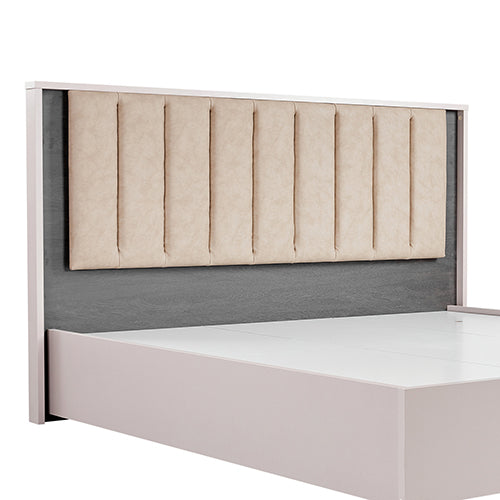 Stylish Queen Bedroom Suite - Champagne & Black Upholstery with Tallboy