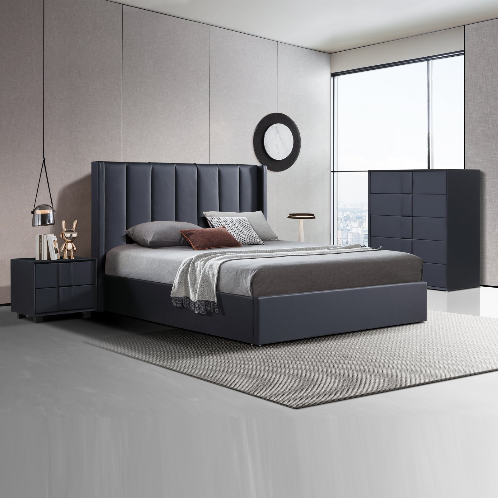 Prado 4Pc Fabric Gas Lift Queen Bedroom Suite Gas Lift Storage