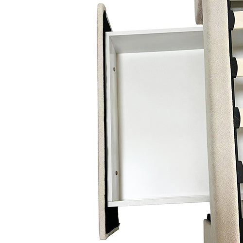 King Size High Rise Headboard Linen Beige Fabric Four Mdf Drawers