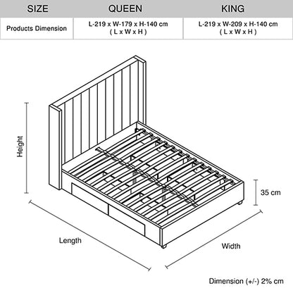 King Size High Rise Headboard Linen Beige Fabric Four Mdf Drawers