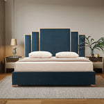 Turquoise Fabric Upholstered Bed Frame With Stainless Steel Feet