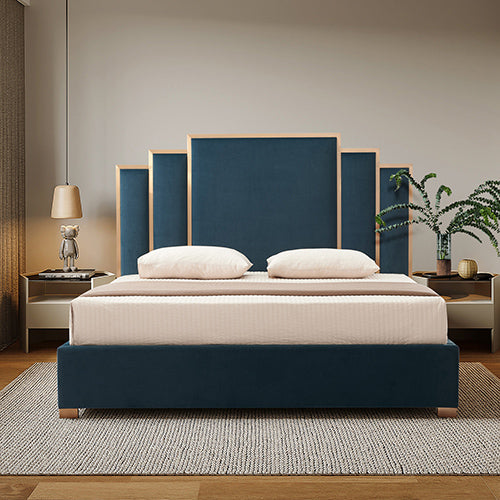  Turquoise Fabric Upholstered Bed Frame With Stainless Steel Feet