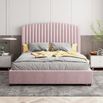 Camelia Double Size Bed Frame Pink Velvet Upholstery High Headboard