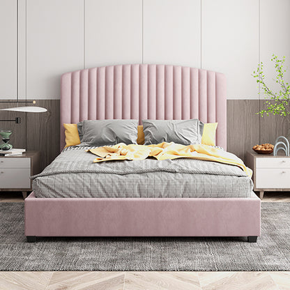 Camelia Queen Size Bed Frame Pink Velvet Upholstery High Headboard