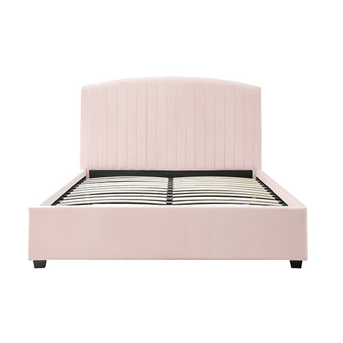 Camelia Queen Size Bed Frame Pink Velvet Upholstery High Headboard