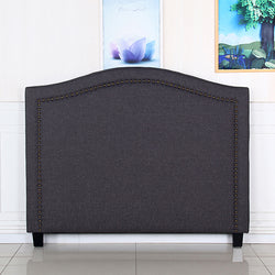 Modern Queen Size Bed Head - Charcoal Curved Linen Upholstery