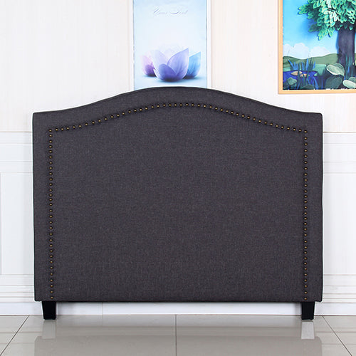  Modern Queen Size Bed Head - Charcoal Curved Linen Upholstery