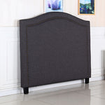 Modern Queen Size Bed Head - Charcoal Curved Linen Upholstery