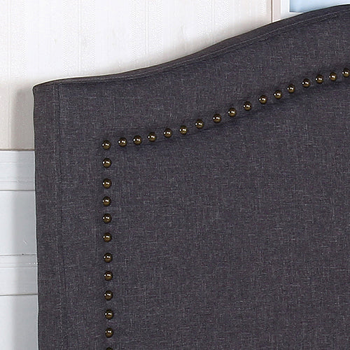 Modern Queen Size Bed Head - Charcoal Curved Linen Upholstery