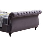 Queen Size Sleigh Bedframe Velvet Upholstery Grey Colour Tufted