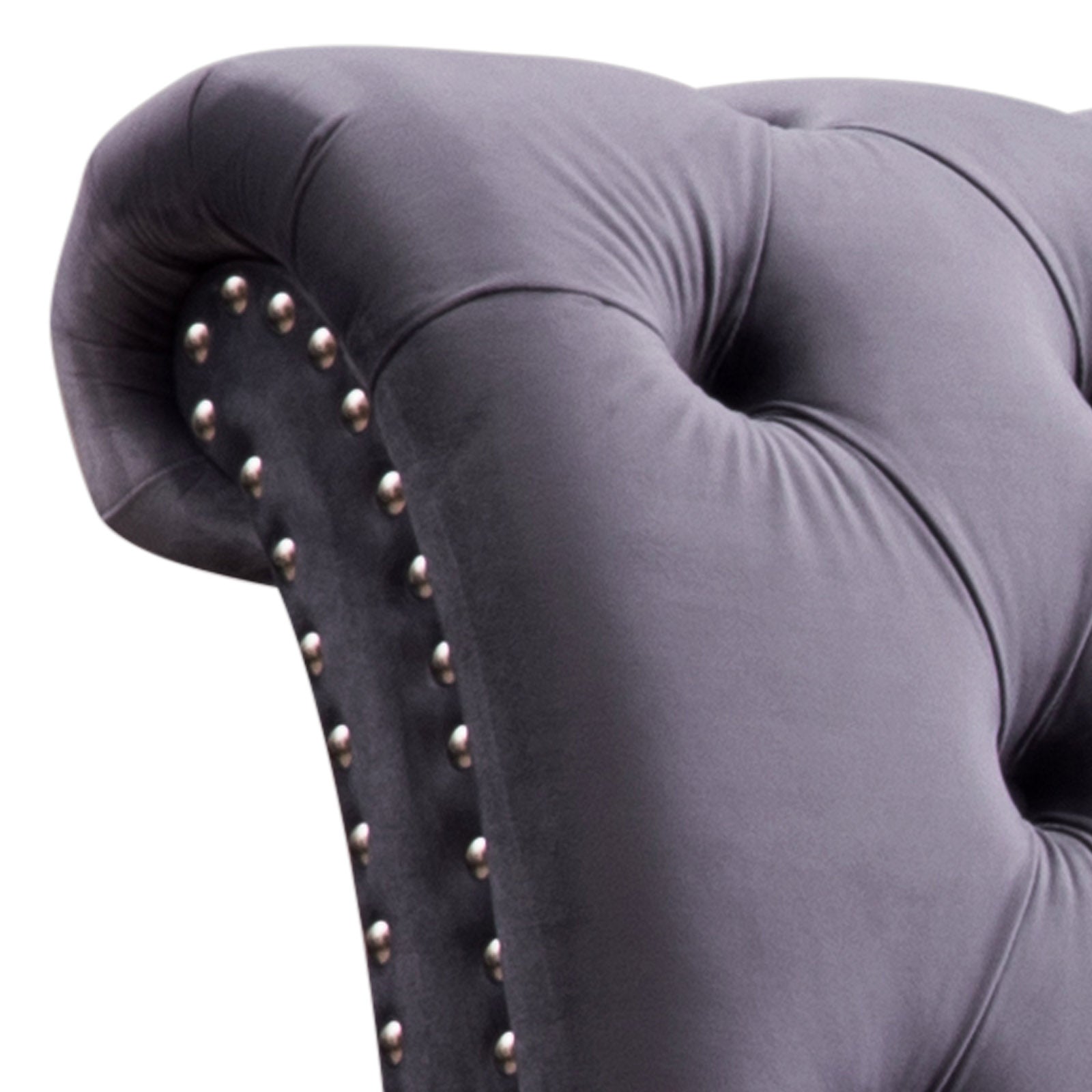 Queen Size Sleigh Bedframe Velvet Upholstery Grey Colour Tufted