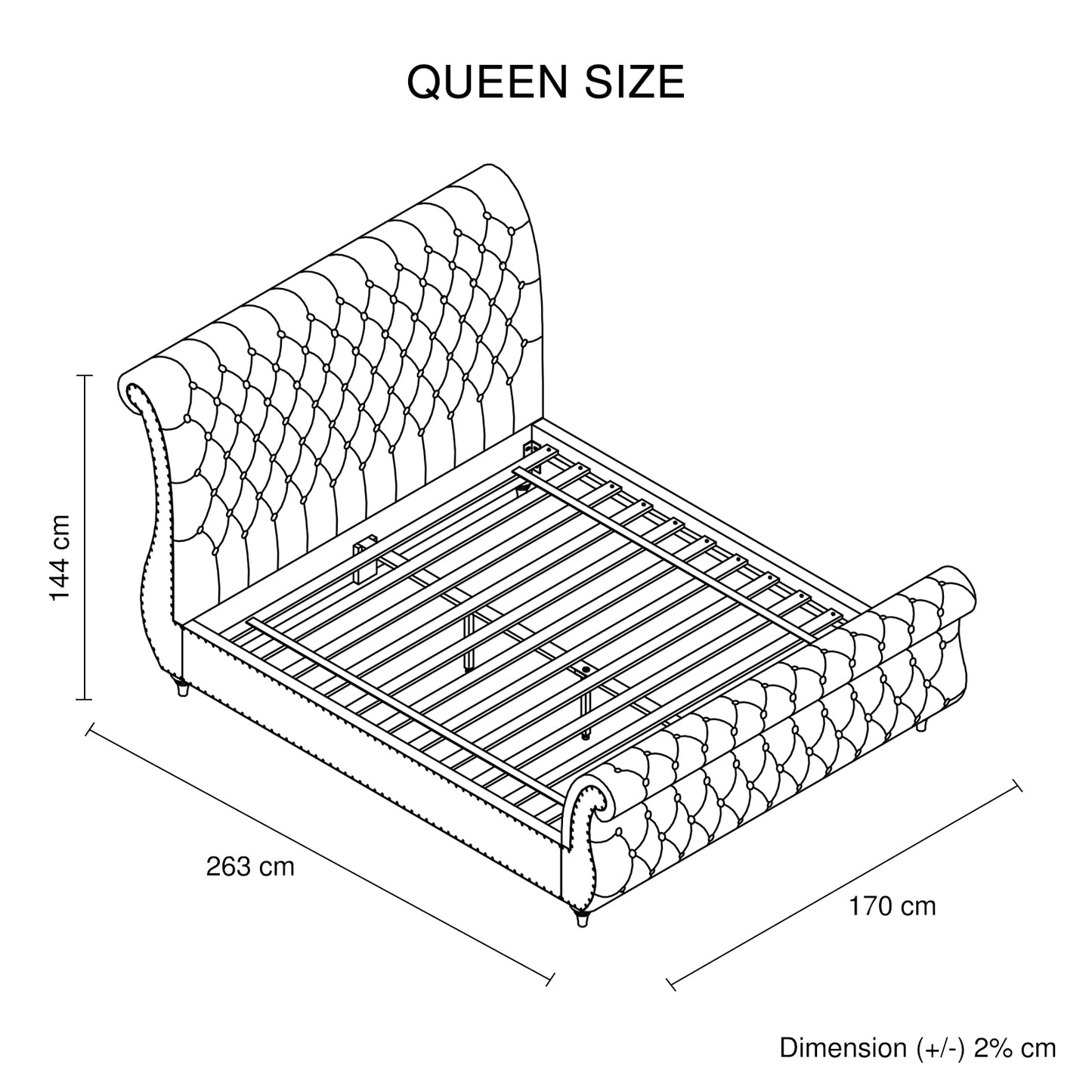 Queen Size Sleigh Bedframe Velvet Upholstery Grey Colour Tufted