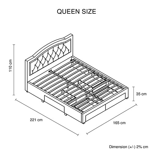 Emily Bed Frame Queen Size Velvet Fabric Grey Four Mdf Drawers With
