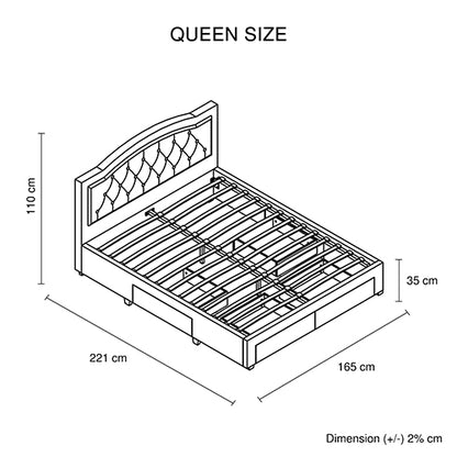 Emily Bed Frame Queen Size Velvet Fabric Grey Four Mdf Drawers With