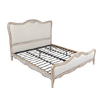 King Size Bed Frame Linen Fabric Beige Oak Wood White.