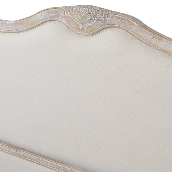 Beige Linen Fabric Queen Bedframe With Oak Wood Finish