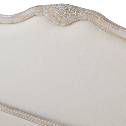 Beige Linen Fabric Queen Bedframe With Oak Wood Finish