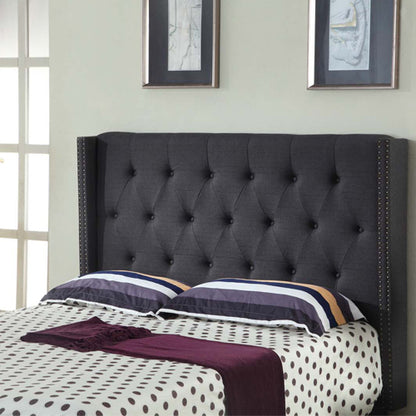 Modern Charcoal Upholstered Bed Head with Studded Buttons