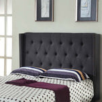 Modern Charcoal Upholstered Bed Head with Studded Buttons