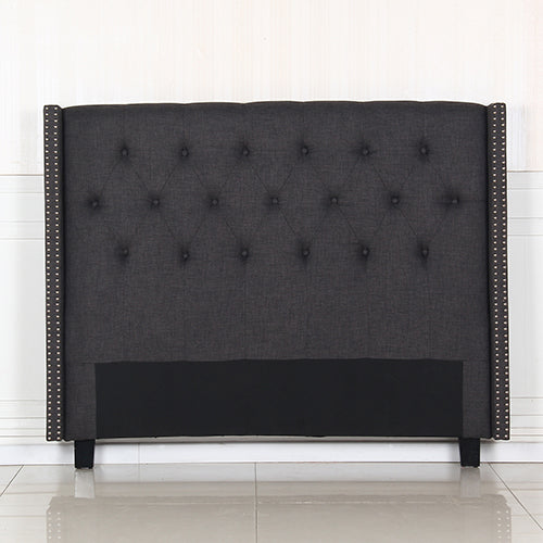  Modern Charcoal Upholstered Bed Head with Studded Buttons