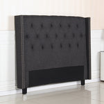 Modern Charcoal Upholstered Bed Head with Studded Buttons