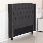 Modern Charcoal Upholstered Bed Head with Studded Buttons