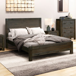 Modern Double Bed Frame in Solid Acacia Wood - Chocolate