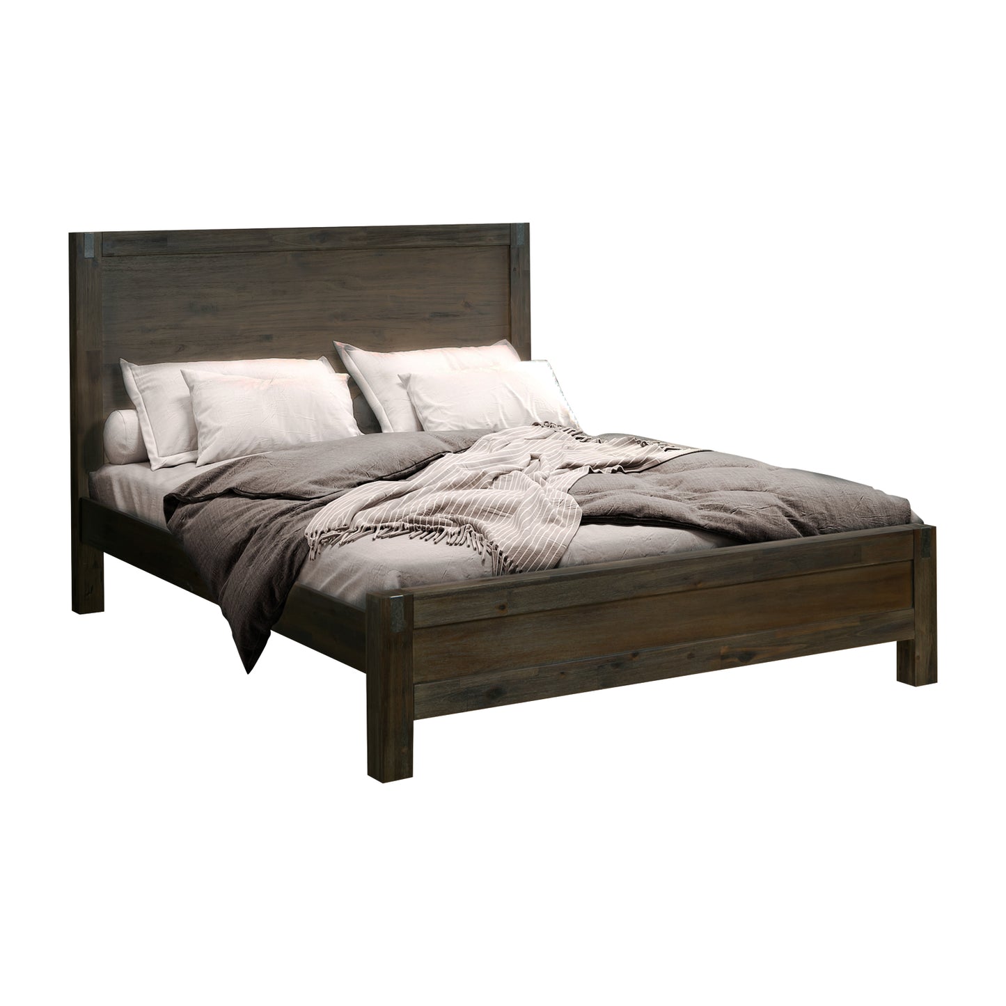 Modern Double Bed Frame in Solid Acacia Wood - Chocolate