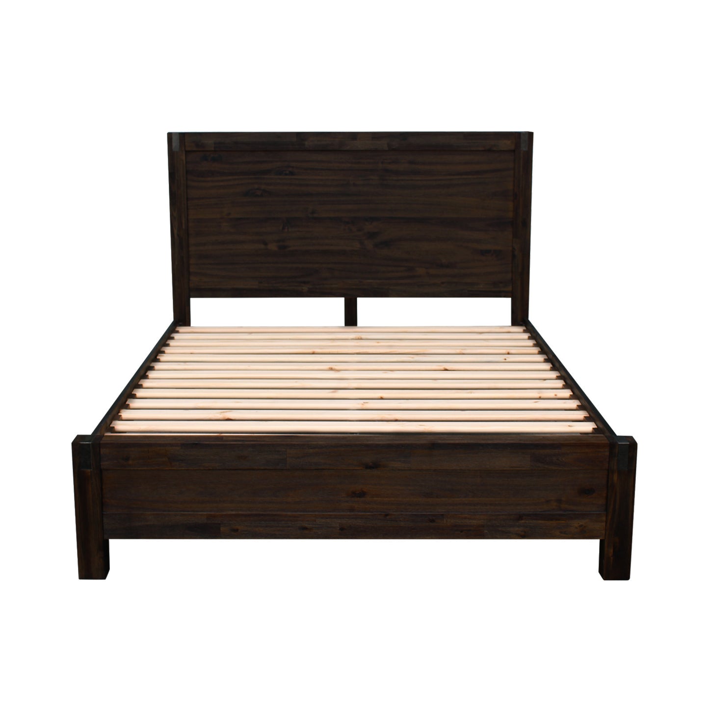 Modern Double Bed Frame in Solid Acacia Wood - Chocolate