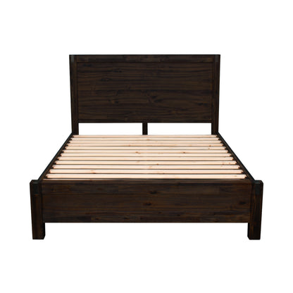 Modern Double Bed Frame in Solid Acacia Wood - Chocolate