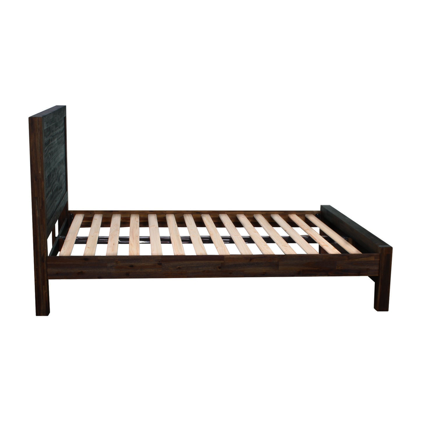 Modern Double Bed Frame in Solid Acacia Wood - Chocolate