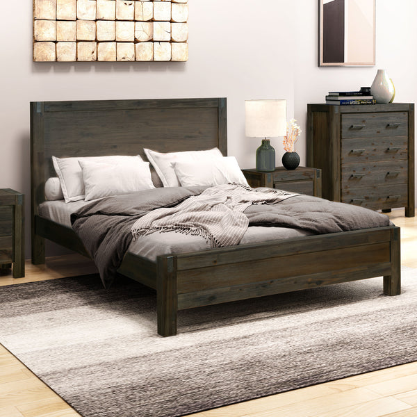  Elegant Queen Bed Frame in Solid Acacia Wood - Chocolate