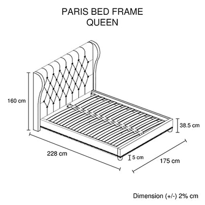 Stylish Queen Bed Frame with Grey Fabric and High French Provincial Headboard