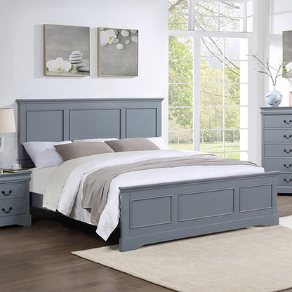 King Bed Frame In Solid Wood With Slats Support In Grey Colour