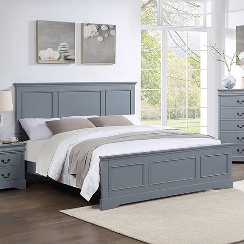 Queen Bed Frame In Solid Wood With Slats Support In Grey Colour