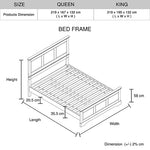 Queen Bed Frame In Solid Wood With Slats Support In Grey Colour
