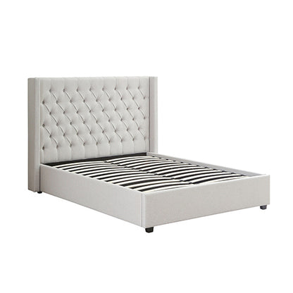 Veronica Bed Frame Double Size Winged Grey Linen Fabric Seam Grid