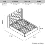 Veronica Bed Frame King Size Winged Grey Linen Fabric Seam Grid
