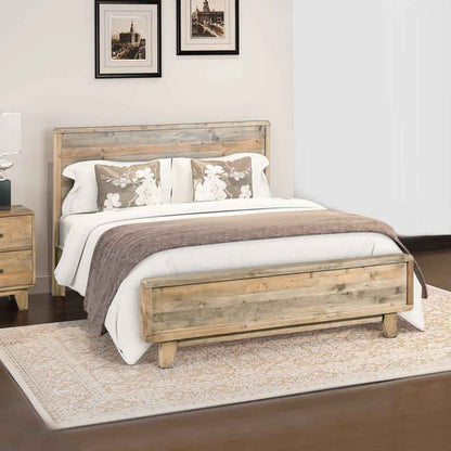 Double Size Wooden Bed Frame In Solid Wood Antique Design Light Brown