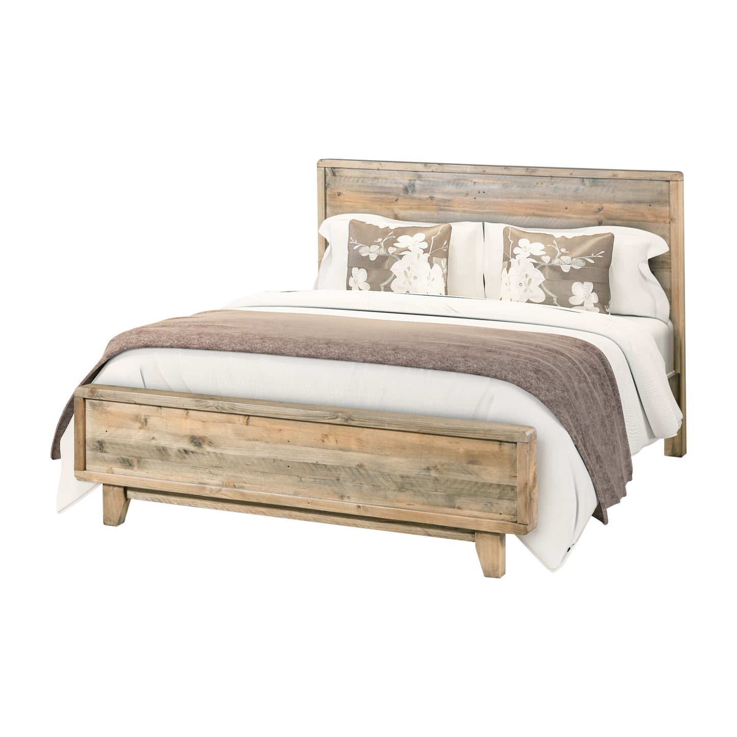 Double Size Wooden Bed Frame In Solid Wood Antique Design Light Brown