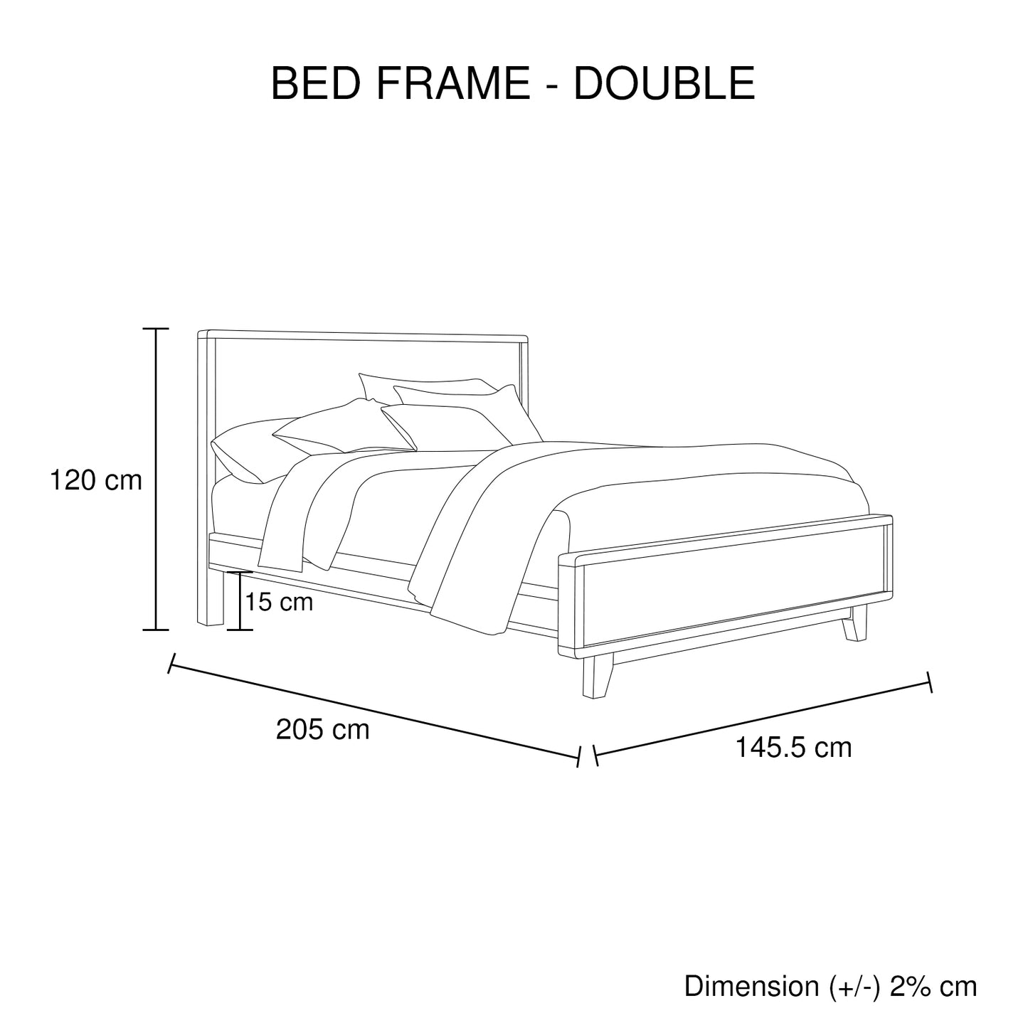 Double Size Wooden Bed Frame In Solid Wood Antique Design Light Brown